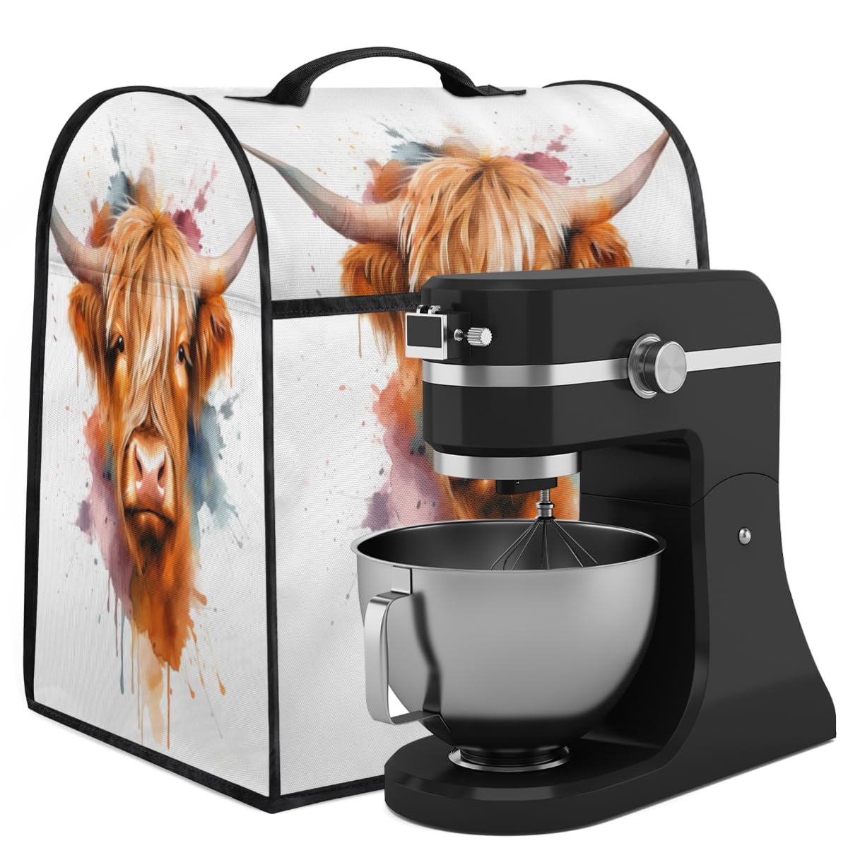 Coffee Maker Cover Highland Cow Portrait Kitchen Appliance Covers Small Appliance Covers Blender Cover Juicer Cover Dust Covers for Kitchen Appliances with Top Handle and Pockets,Washable,C970