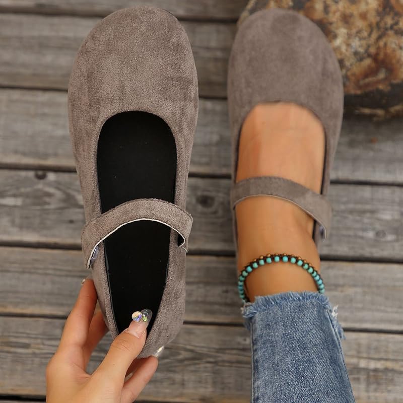 Women's Vintage Mary Jane Flats, Elegant Faux Suede Ballet Flats Women Dressy, Casual Comfortable Round Toe Ankle Strap Ballet Shoes for Office Work Walking4