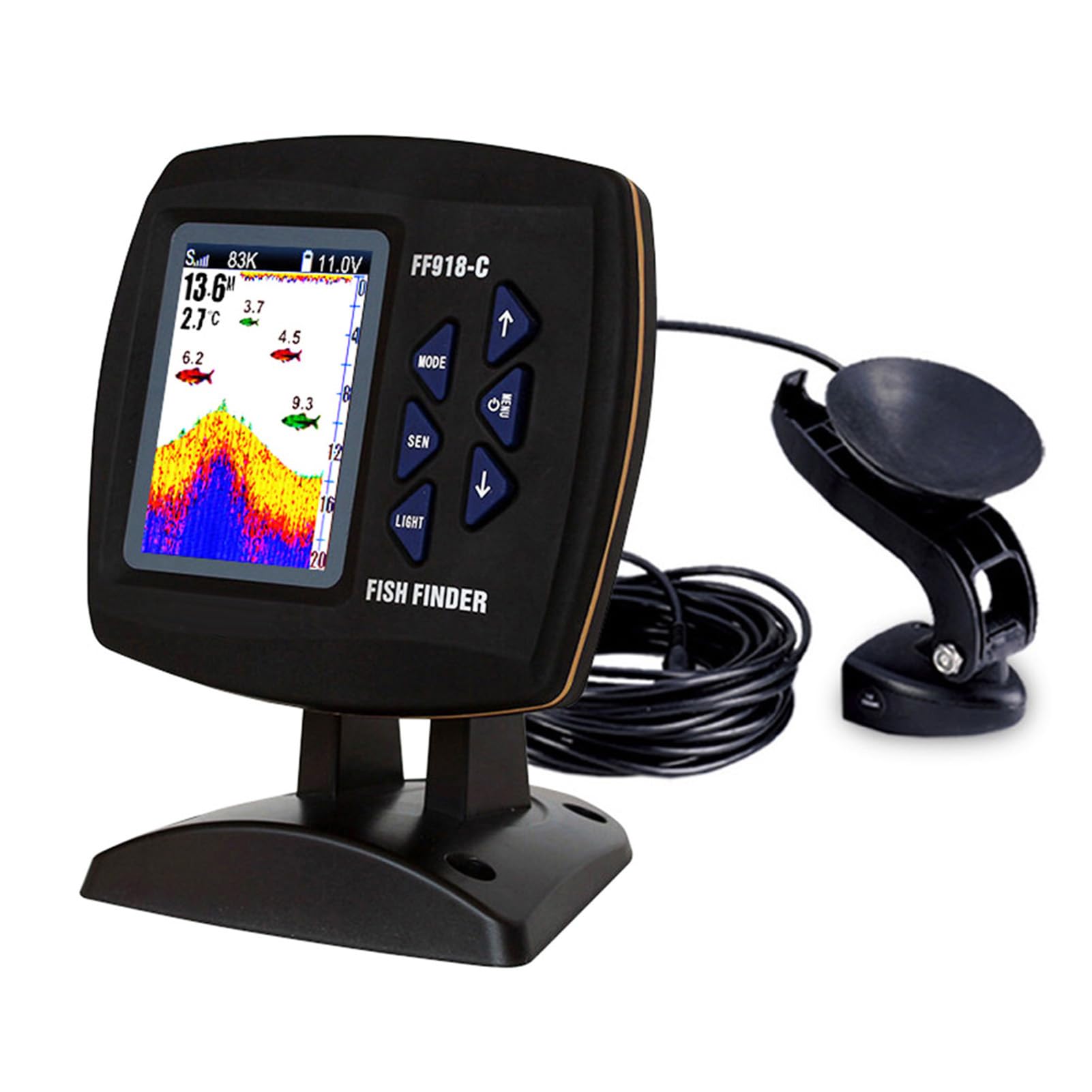 Ecoscandaglio con Schermo a Colori Display a Colori Ecoscandaglio LCD da 3,5 Pollici Cablato Doppia Frequenza 328 Piedi 100 M Sonar con Galleggiante
