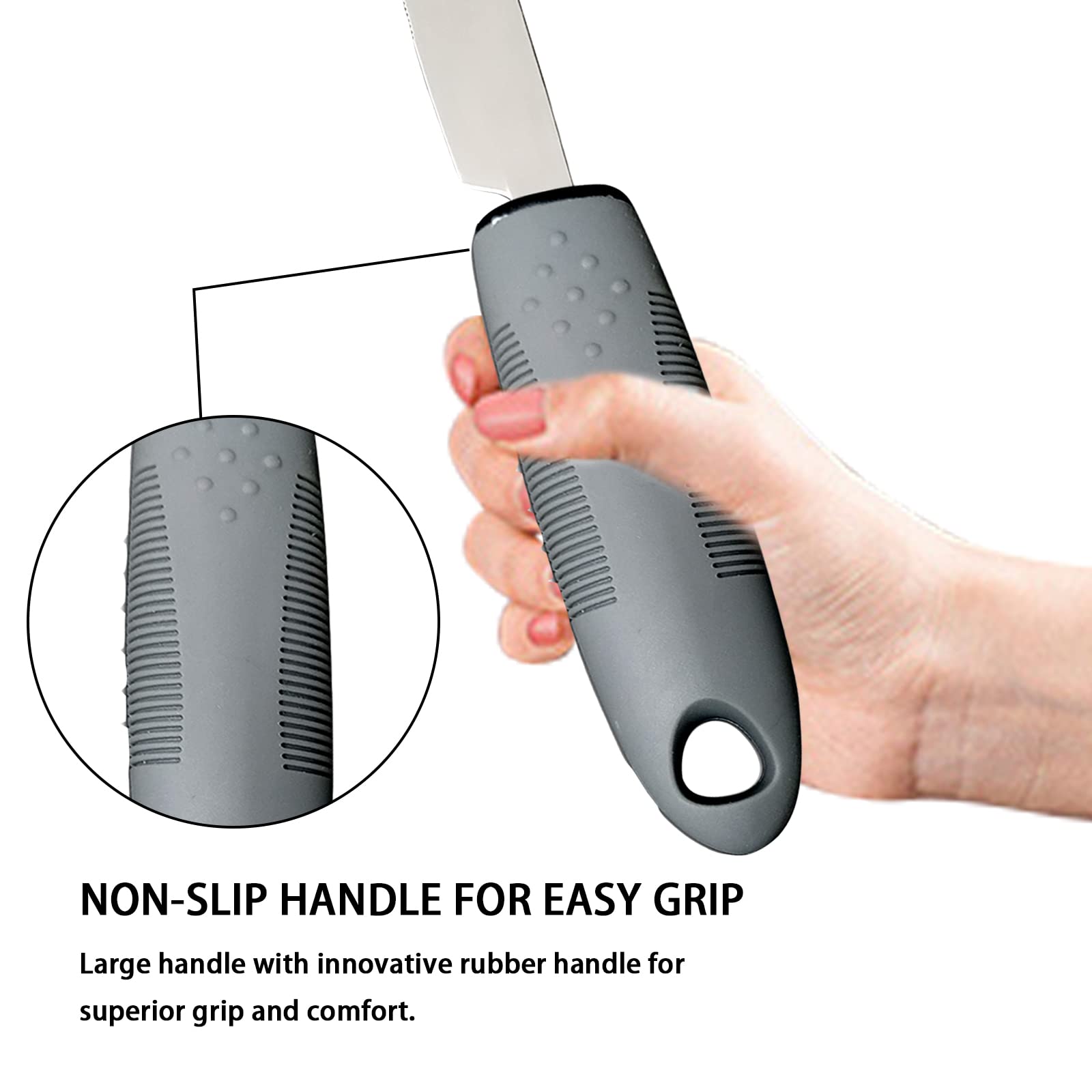 Zestaw 4 sztućców Easy Grip, zestaw sztućców ze stali nierdzewnej z szerokimi uchwytami, antypoślizgowa guma z uchwytem dla osób starszych, zapalenie stawów, parkinsonów i osób