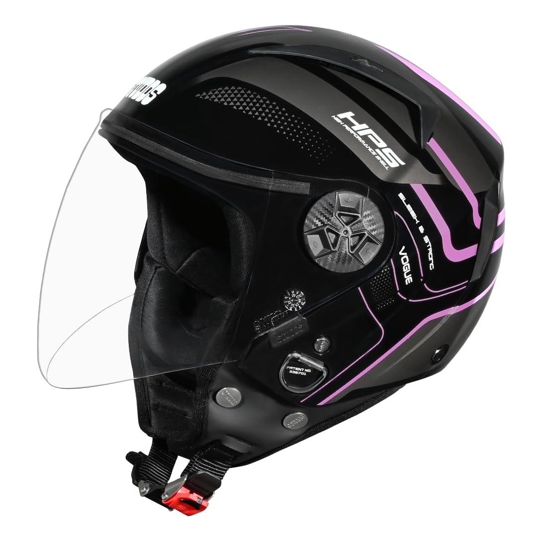 Studds Vogue D1 Square ISI Certified Open Face Helmet for Men & Women (Black & Pink - M)-image-35