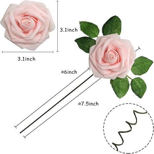 Miniatura 2 de JOYLEX Rosas artificiales realistas, 25 rosas falsas de aspecto real con tallo para ramos de boda, centros de mesa, despedida de soltera, fiesta,