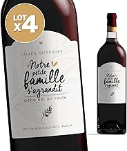 Manahia LOT de 4 Etiquettes bouteilles annonce naissance - Notre petite famille s'agrandit - Bébé est en route - Etiquette Vin Annonce Naissance - Annonce Grossesse - Bébé arrive - Lot de 4 unités