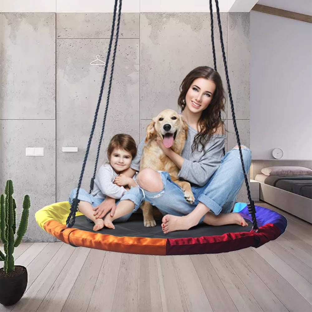 40 Inch Saucer Tree Swing Flying 700 lb Weight Capacity Adjustable Multi-Strand Ropes 900D Oxford Colorful Safe and Durable Swing Seat for Children Adults (Multicolored) : Toys & Games