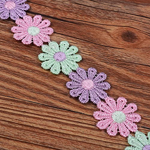 XCSJ 5 x 2.5cm Applique Sewing Edges Flower Embroidery Lace Ribbon Lace Fabric Daisy Polyester Flower Ribbon Appliques for Hair Band Clothes (Purple