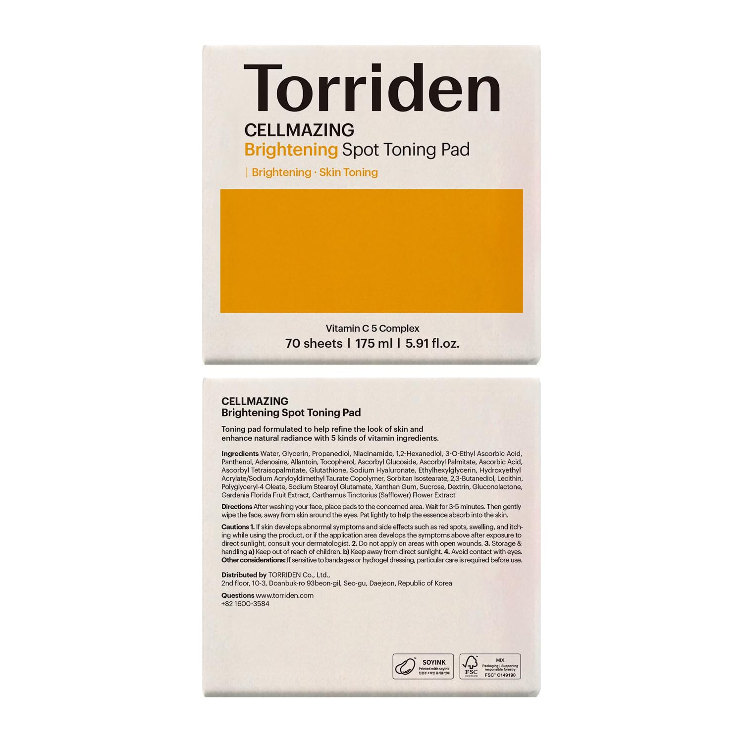 Torriden CELLMAZING Vita C Toning Pads with Vitamin C, Niacinamide & PHA