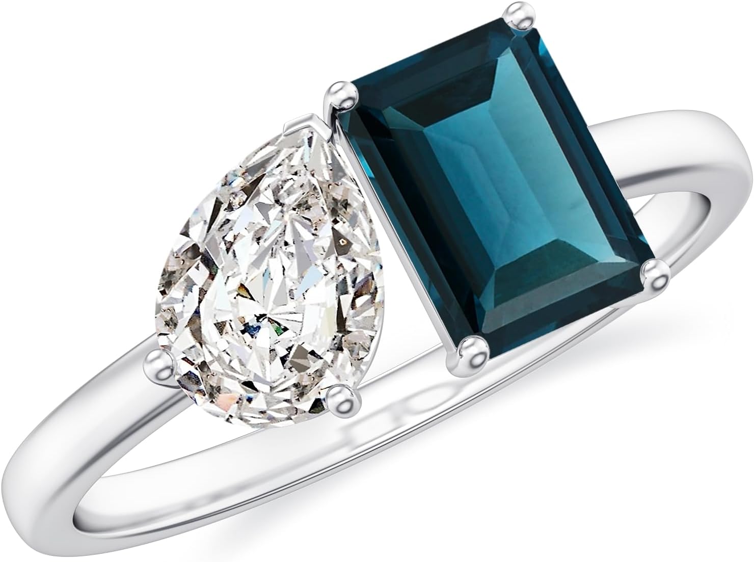 Toi Et Moi Octagon Cut and Pear-Shaped London Blue Topaz Moissanite Engagement Ring in 925 Sterling Silver/Gold Plated Two Stone Promise Wedding Ring December Birthstone Jewelry