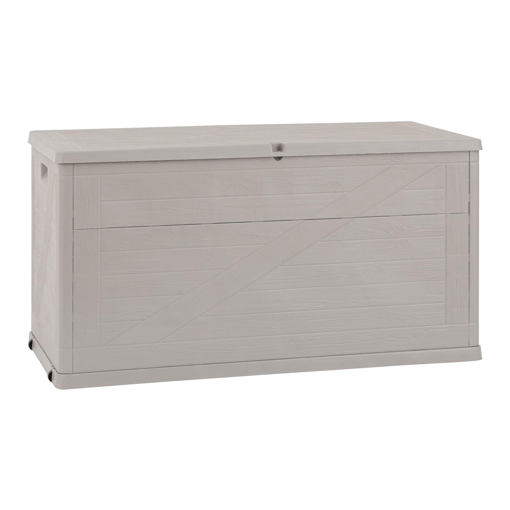 Toomax Multibox Wood baule da 420L multiuso 120x56x63h cm portaoggetti da giardino, finitura effetto legno, colore grigio tortora, resistente ai raggi UV, dotato di foro per lucchetto, per esterni