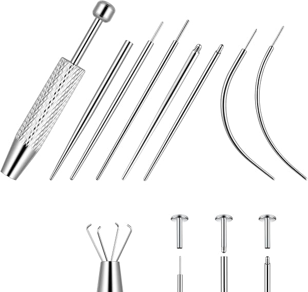 Kit d'Outils de Piercing, Outil d'Insertion Conique, Outil de Changement de Piercing pour Changer de Bijoux, pour Oreille, Nez, Lèvre et Langue, Compatible 16G et 18G - 1