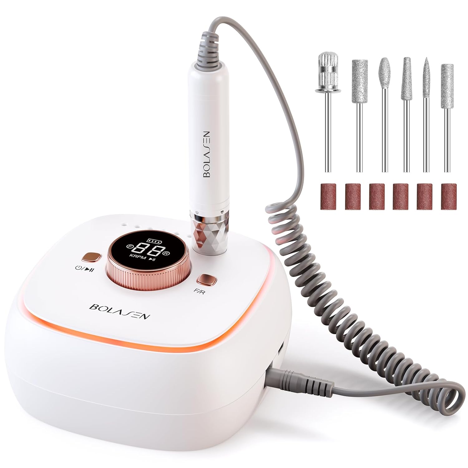 Professional Cordless Nail Drill 40000RPM Brushless – 7800mAh Rechargeable Electric Nail File for Acrylic Gel Nails, Fast Removal, Auto Start-Stop, Salon Use – BOLASEN HaloDrill 10 Professional Cordless Nail Drill 40000RPM Brushless – 7800mAh Rechargeable Electric Nail File for Acrylic Gel Nails, Fast Removal, Auto Start-Stop, Salon Use – BOLASEN HaloDrill 10