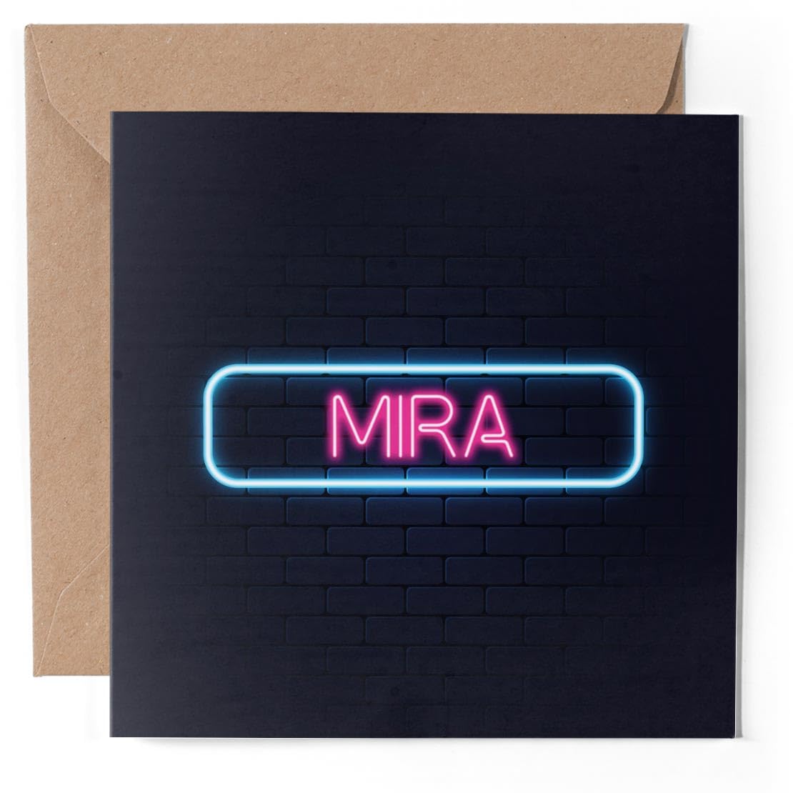 1 x Greeting Card - Neon Sign Design Mira Name - Blank Birthday Celebration Anniversary #353354