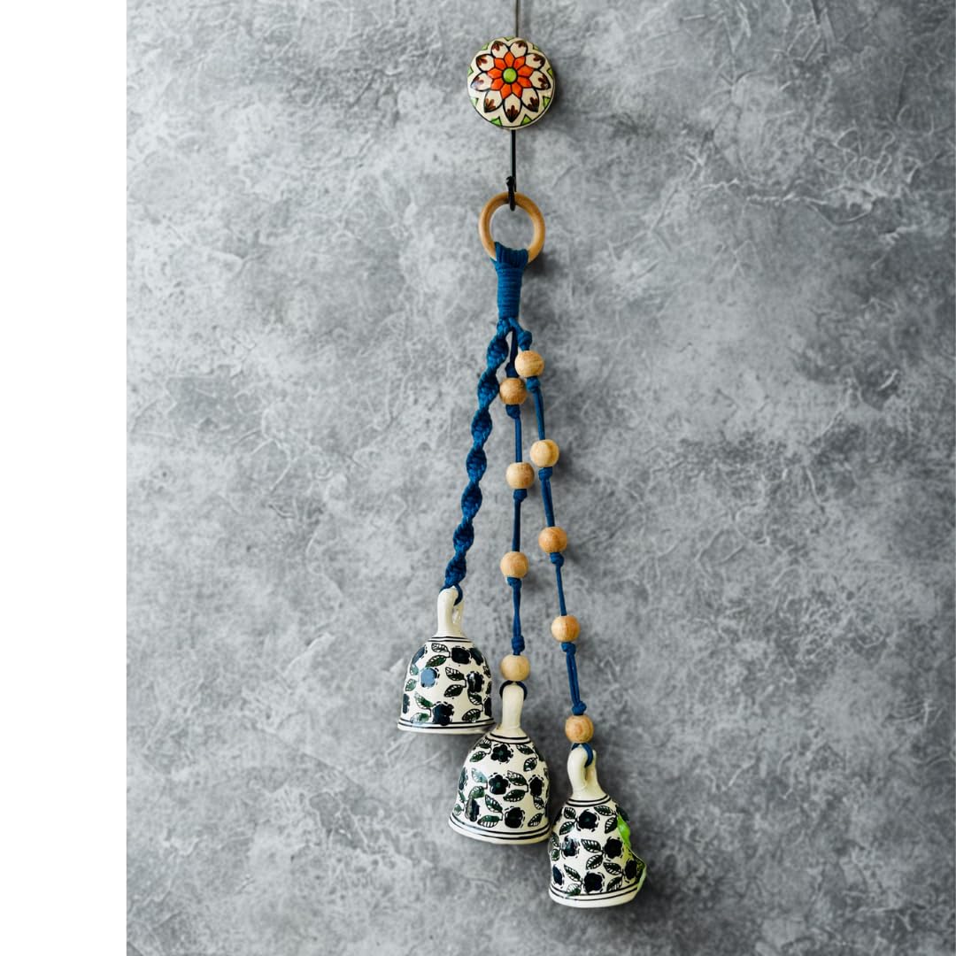 Shopping Shots Hand Knotted Macrame Symphony Chimes. Set Includes 3 (5 inches Big Size) Ceramic Bells and a Ceramic Hook, Perfect for Decorating Your Home, Garden, or as a Thoughtful Gift.-image-32
