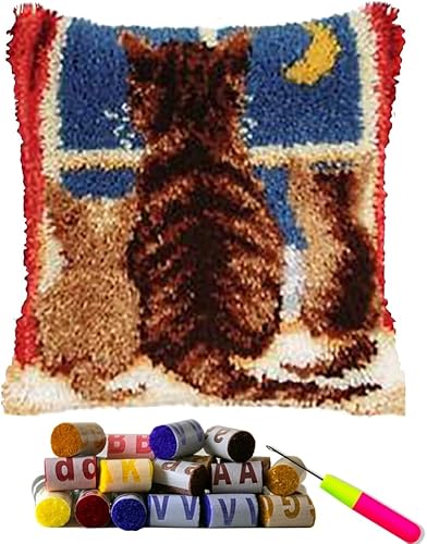 Kit de ganchos para manualidades, kit de hilo, almohada, patrón de alfombra, artes y manualidades, costura de ganchillo (gato 15.7 x 15.7in)