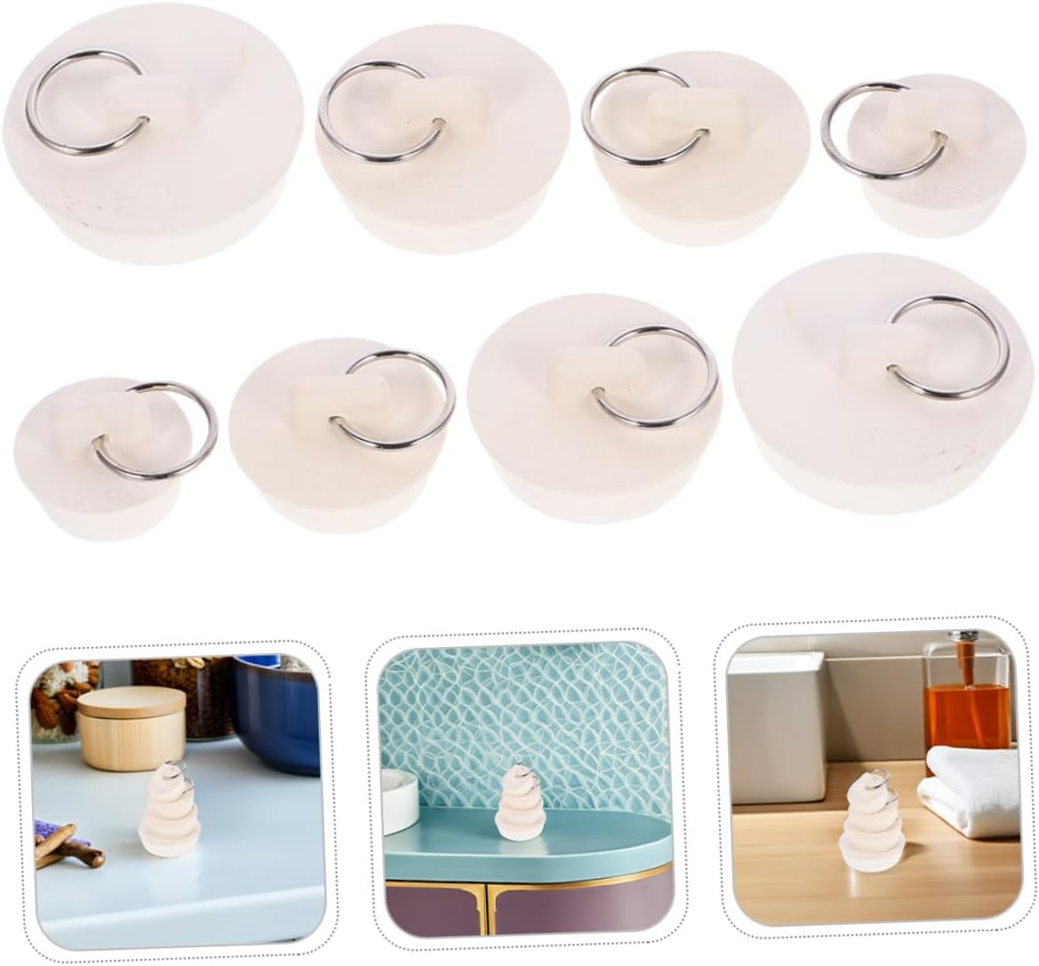 16pcs Rubber Wash Basin Stopper and Kitchen Sink Plug Set with Rings, Bathroom Drain Seal Plugs for Bathtub, Laundry, and Shower Drain Accessories