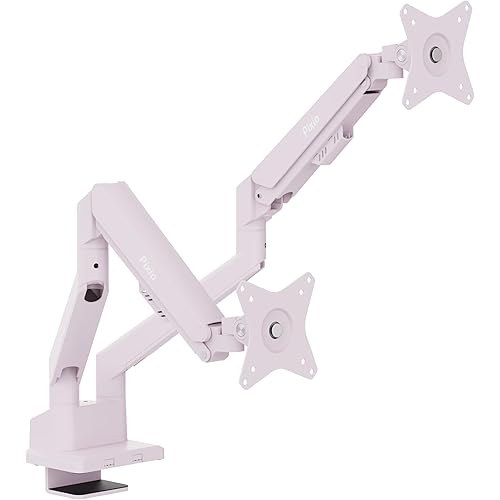 Pixio PS1D Wave Pink Dual Monitor Arm Stand Desk Mount - Fits up to 32 inches Monitors and up to 19.8lbs. VESA Compatibility and Integrated Cable Management