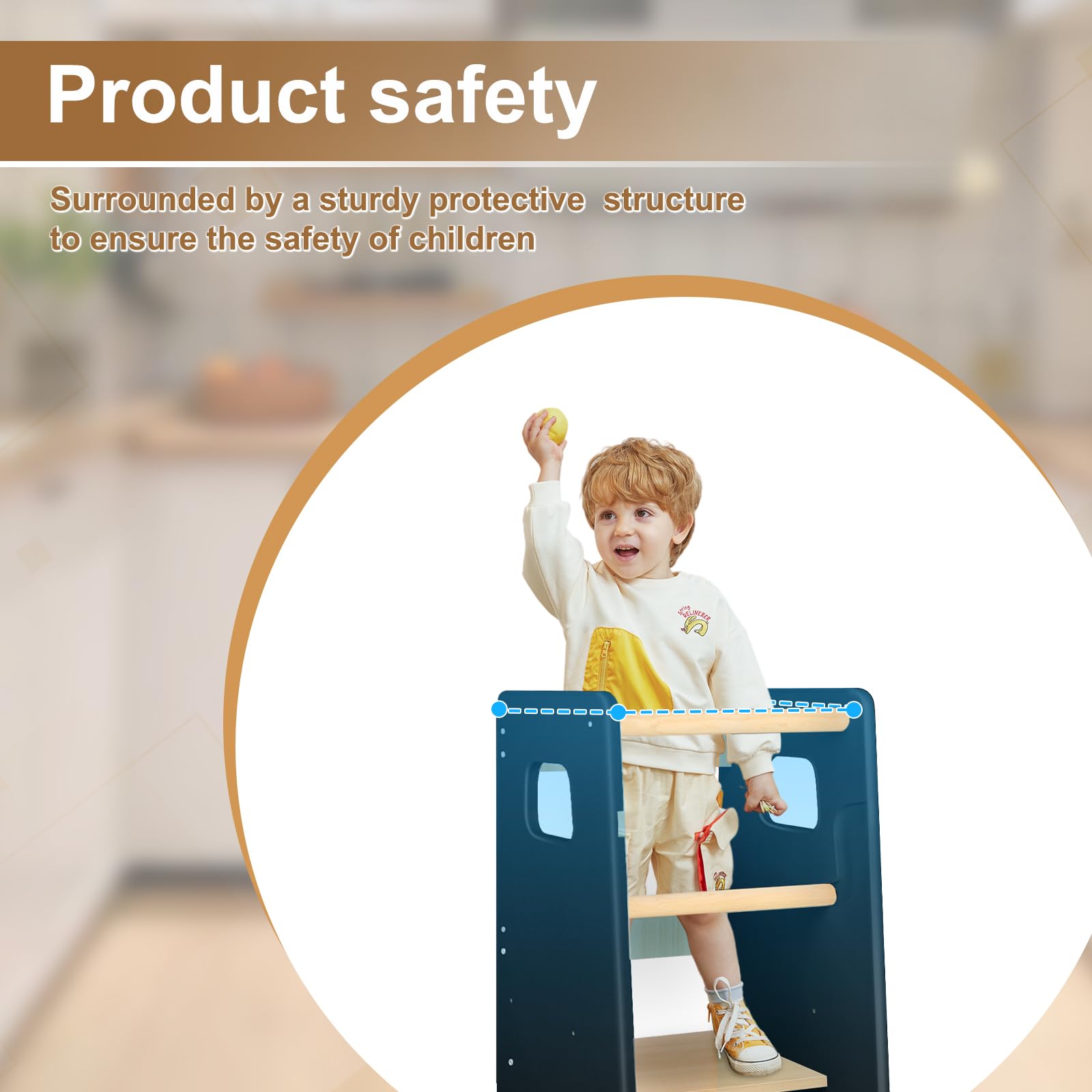 Lernturm für Kinder aus Robuster Holz - mit 3 höhenverstellbaren Ebenen - Tritthocker Kinder - Learning Tower, Kinder Lernturm, Baby Stehen Fußstuhl (schwarz)