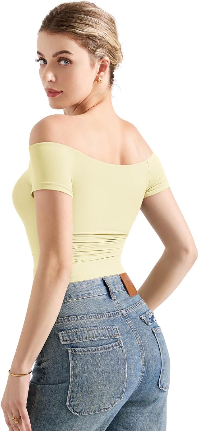 SUUKSESS Women Double Lined Off The Shoulder Tops Fitted Going Out Basic Shirts - Image 3