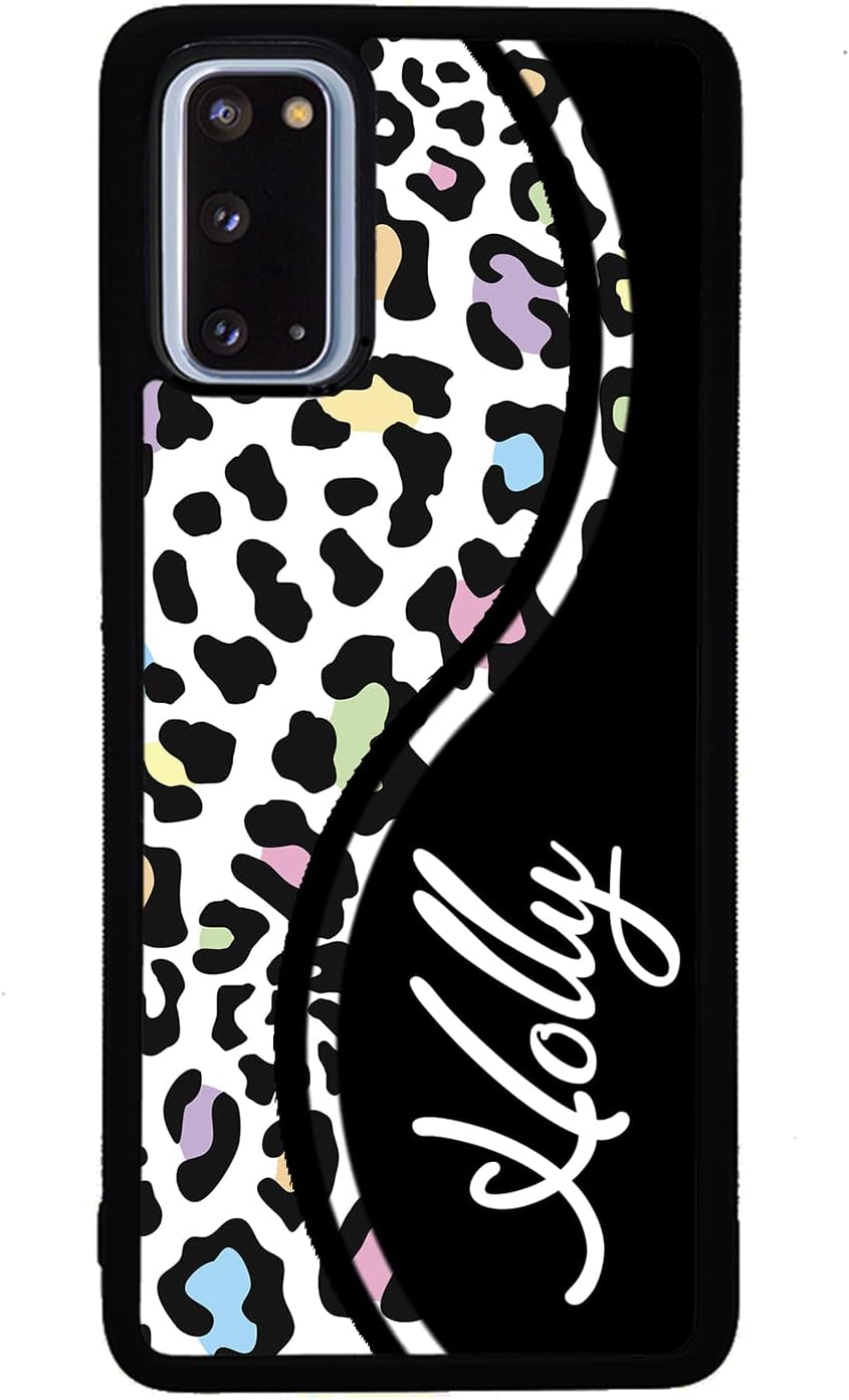 Leopard Cheetah Personalized Black Rubber Phone Case Compatible With Samsung Galaxy S25 S25FE S25+ S25 Ultra S24 S24+ S24 Ultra S24FE, S23 FE S23+ Ultra S22 S22+