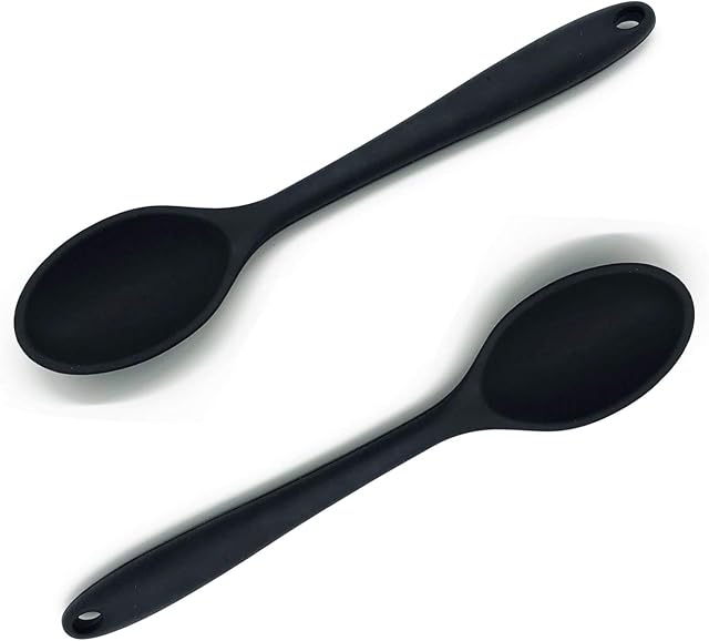 2 PCS Silicone Spoon, Silicone Serving Spoon,Cooking Spoon, Silicone Mixing Spoons Set Heat Resistant Silicone Baking Serving Spoon Non-Stick Silicone Spoon for Cooking & Baking (Black)
