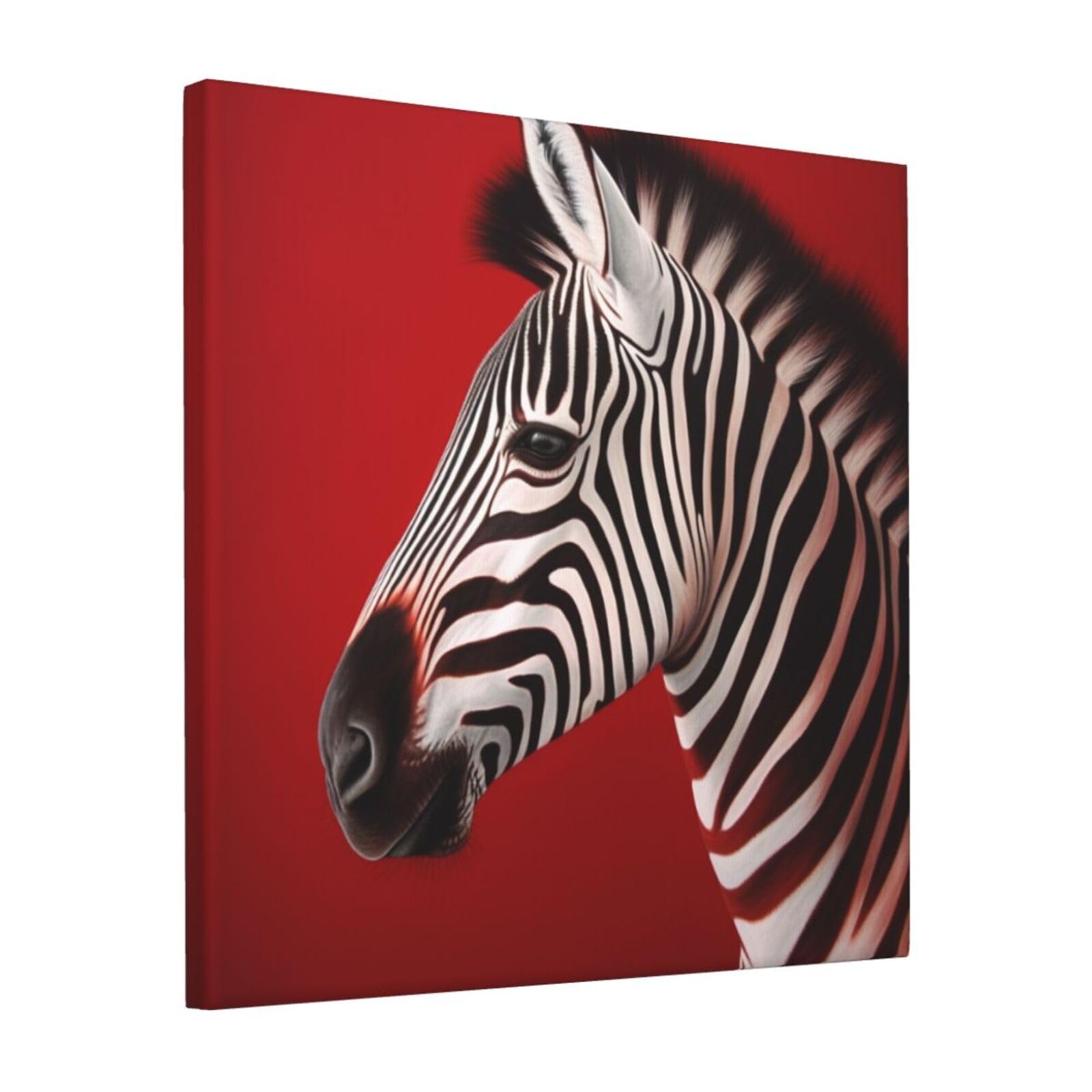 FodPand Zebra Red Canvas Wall Art for Living Room Wall Decor 12"x12" Modern Artwork Painting Pictures Hanging Canvas Prints Aesthetic Wall Art for Bedroom Bathroom Office Wallart Decor