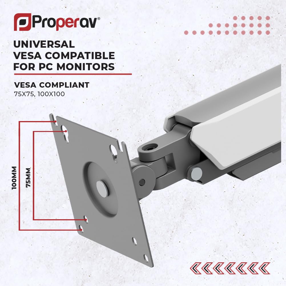 ProperAV Soporte articulado para Monitor de Escritorio con Brazo oscilante de 17 Pulgadas, 19 Pulgadas, 21 Pulgadas, 22 Pulgadas, 23 Pulgadas, 24 Pulgadas, 27 Pulgadas, 32 Pulgadas, VESA MAX 100 x