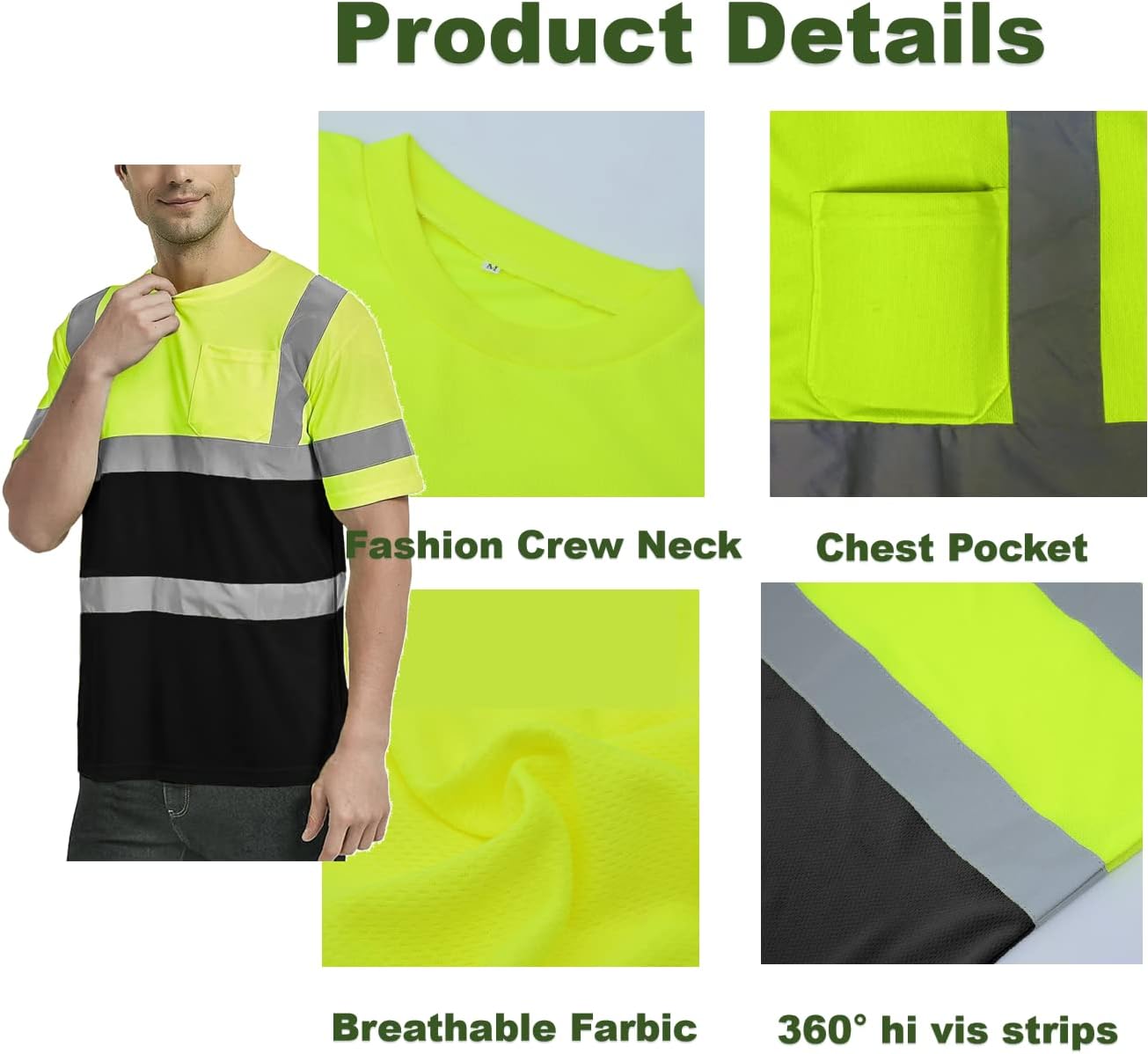 BeautyWill Custom High Visibility Reflective Safety Jacket ANSI Class 3 Safety T Shirts with Pocket