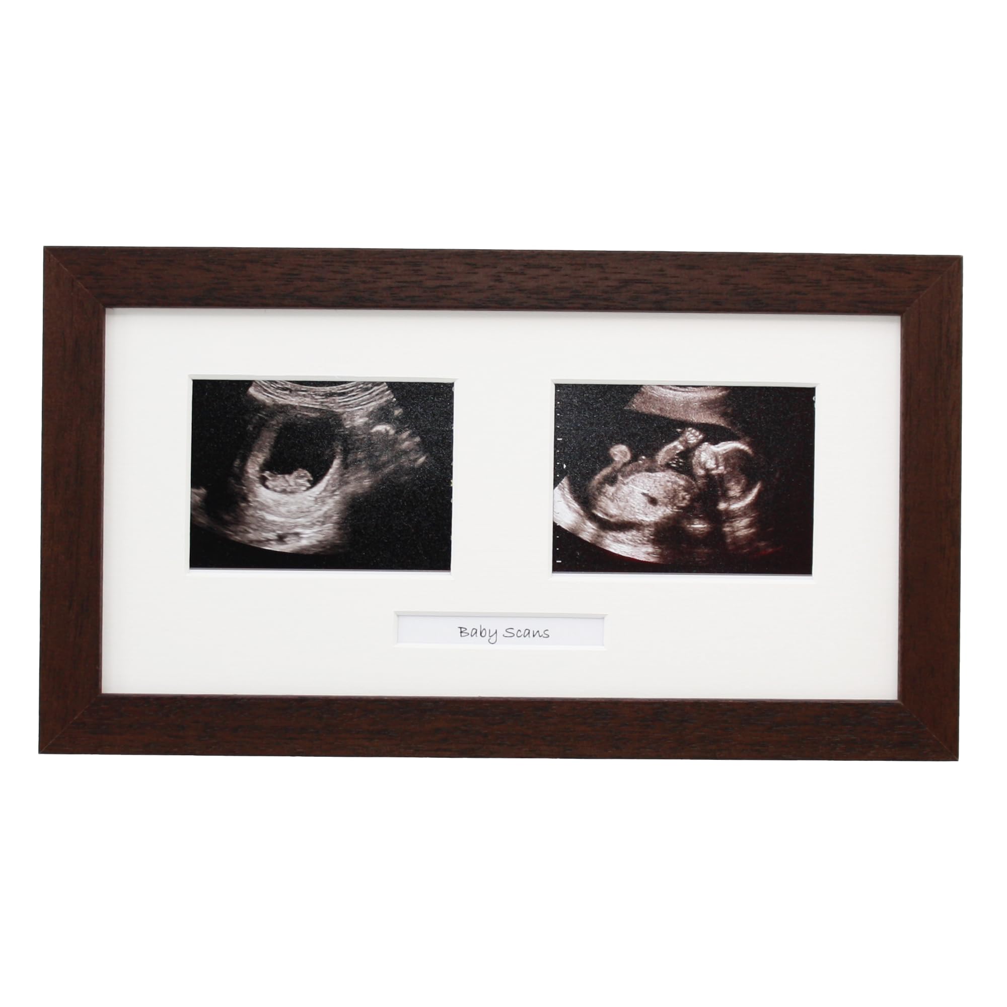 Baby Scan Photo Frame. Optional Personalisation. Multi Aperture Frame to display Two Ultra sound photographs. Pregnancy announcment | Baby Shower | Pregnancy Keepsake (Walnut Frame)