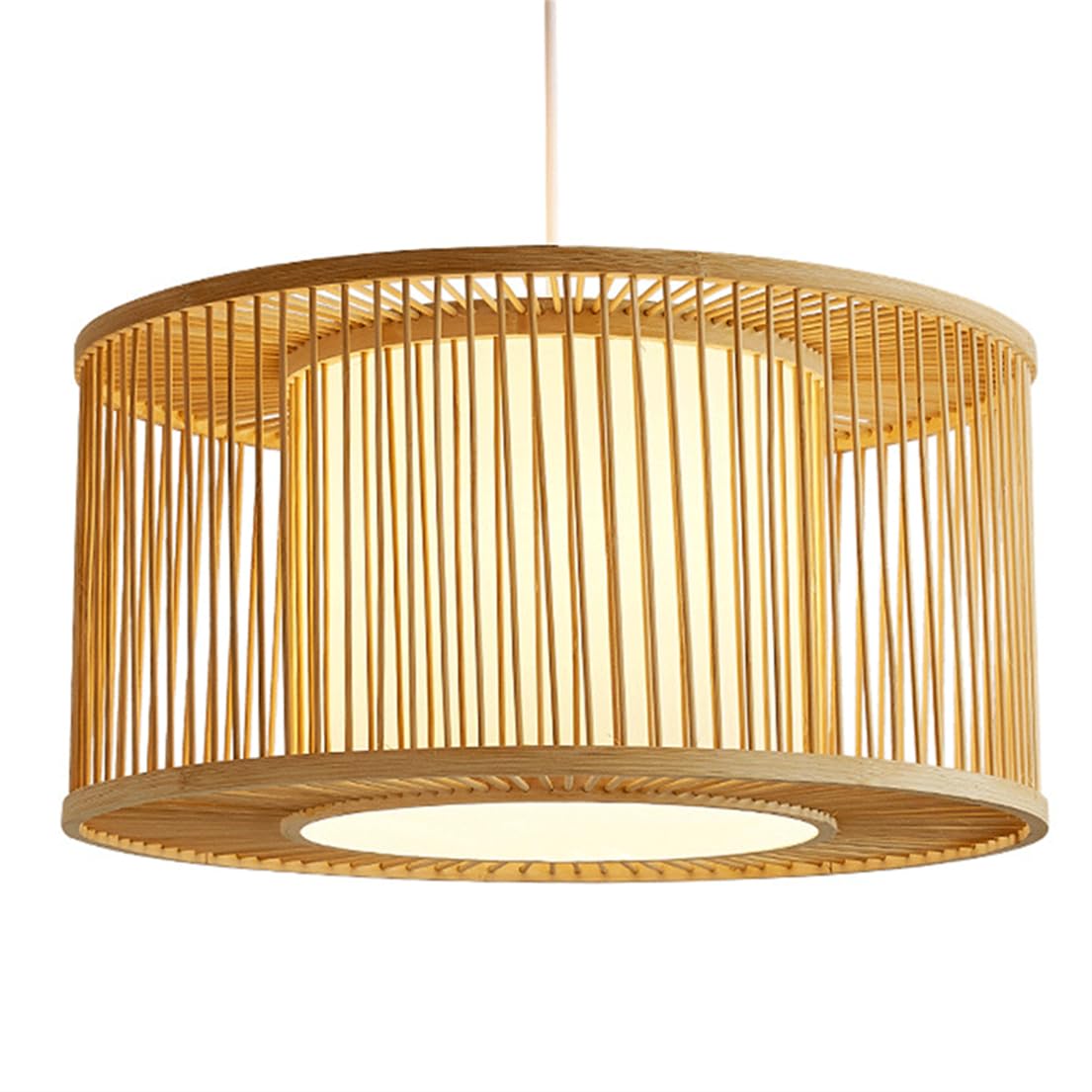 CSSYKV Double-Layer Round Wicker Pendant Lamp Natural Bamboo Lantern Fixture with Wood Canopy Ceiling Hanging Light Hollow Faux Parchment Shade for Master Bedroom Kitchen(E27 Bulb)