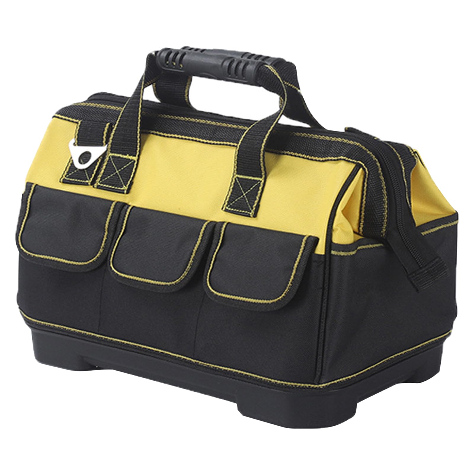 Heavy Duty Tool Bag with Waterproof Hard Bottom, Wide Mouth Tote for Electrician Carpenter Mechanic, Multiple Pockets (Yellow, 21/29/40 cm)