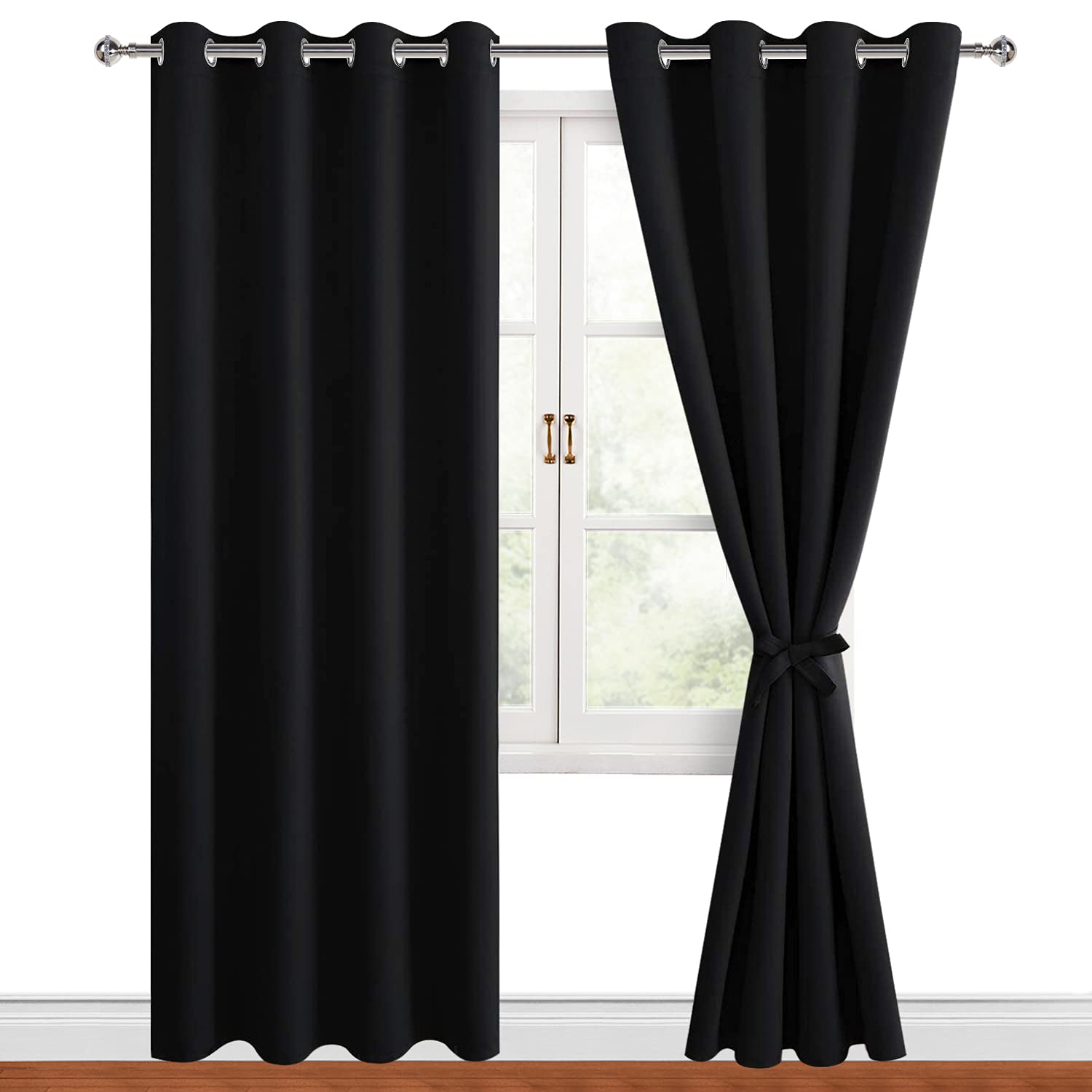 Hiasan Blackout Curtains for Bedroom, 52 x 84 Inches Long - Thermal Insulated & Noise reducing Window Curtains for Living Room, 2 Drape Panels Sewn