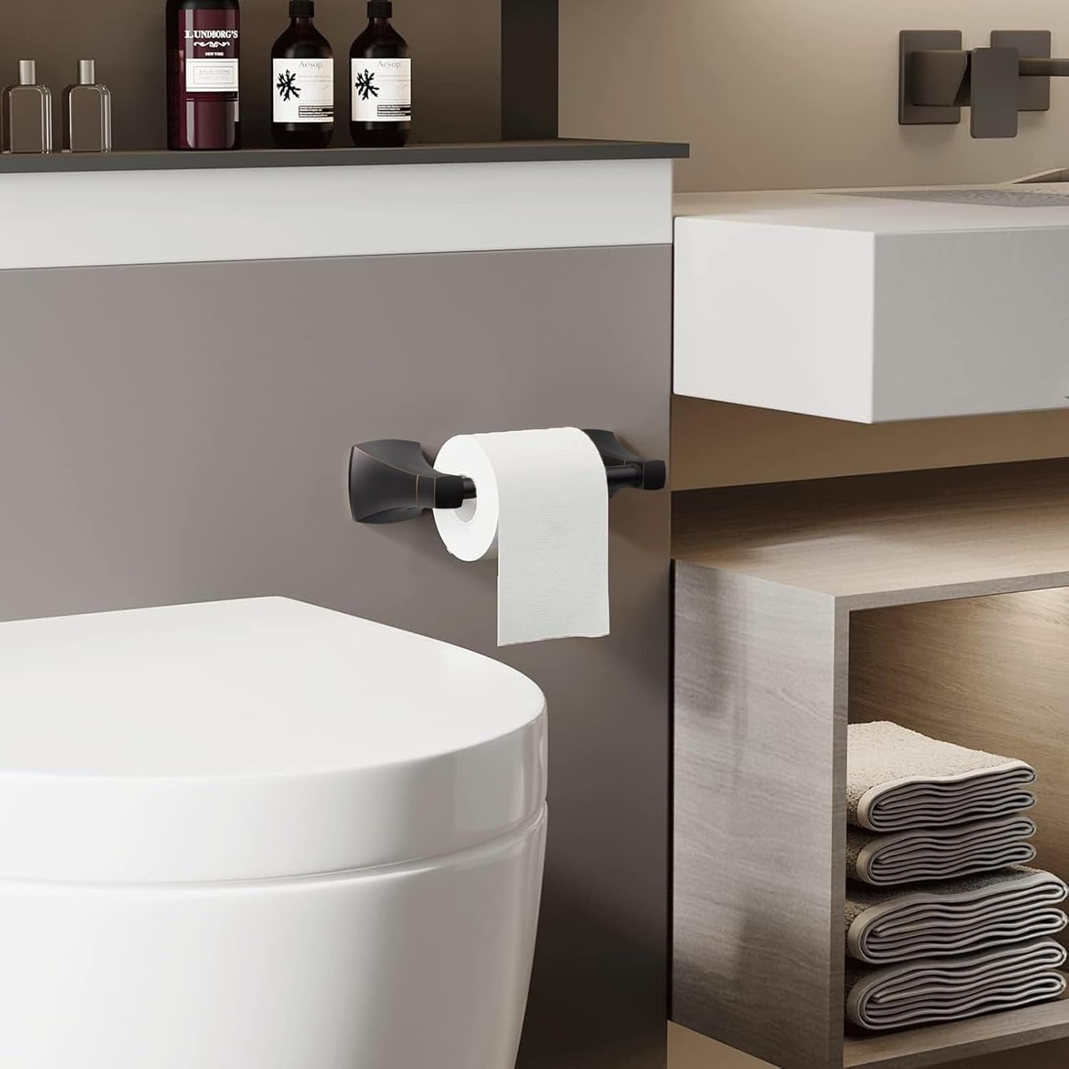 Toilet Paper Holder Wall Mount Oil Rubbed Bronze Double Post Pivoting Tissue Roll Holder Stainless Steel and Zinc Alloy for Bathroom RV Commercial
