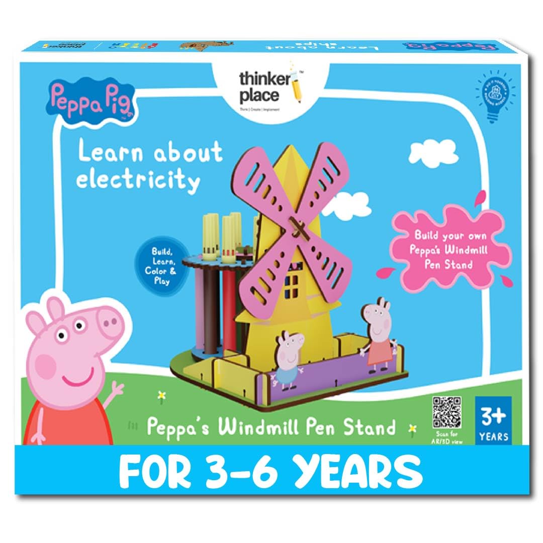 ThinkerPlace Peppa Pig DIY Windmill Pen Stand | Learn About Electricity & Windmills | Color & Build Rotating Pen Stand | STEM Educational Toy for Kids Age 3,4,5,6 Years| Science & Learning Toy (B0D86ZSTCB) Amazon Price History, Amazon Price Tracker