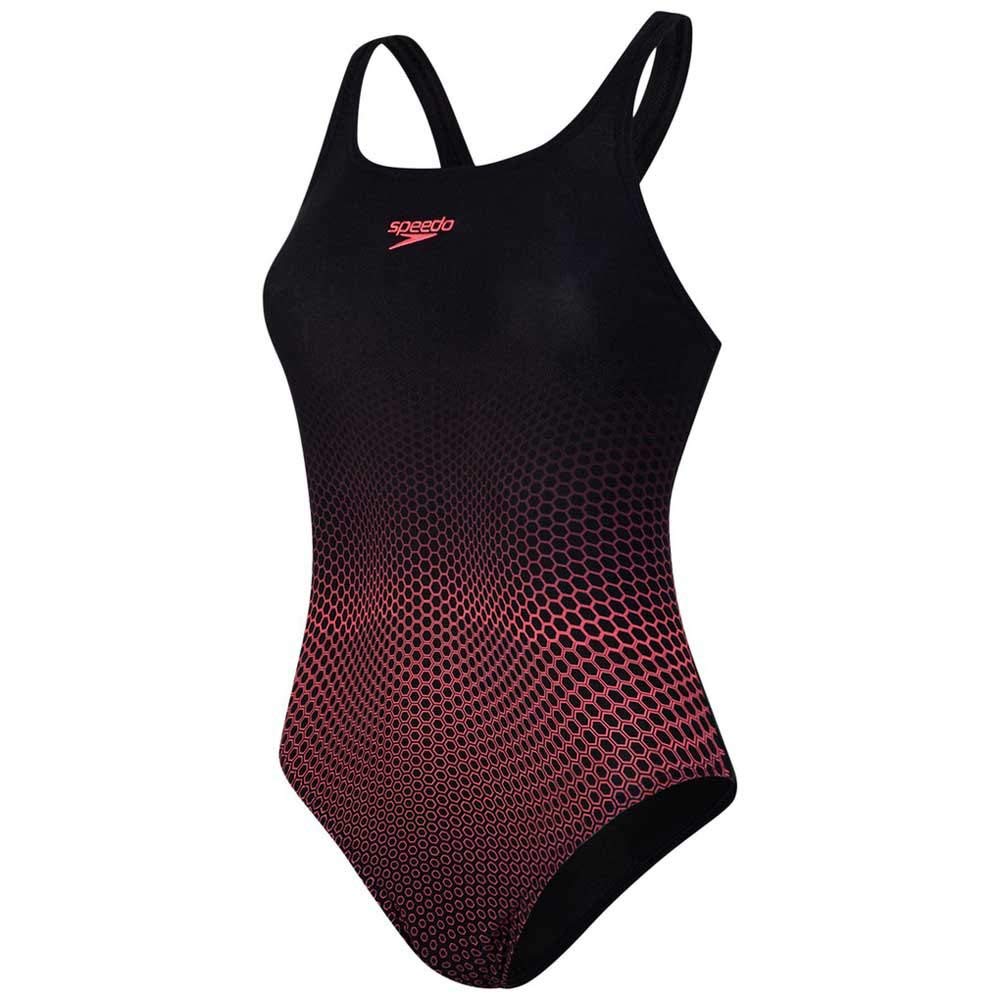 SpeedoWomens Placement Medalist Swimsuit Size 32 In Black/Phoenix Red