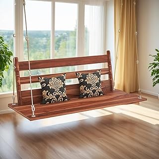 NIMBIWAL CRAFTS Sheesham Wood 2 Seater Swing Jhula for Living Room | Wooden Swing Sofa Patio Jhula for Home Indoor, Garden...