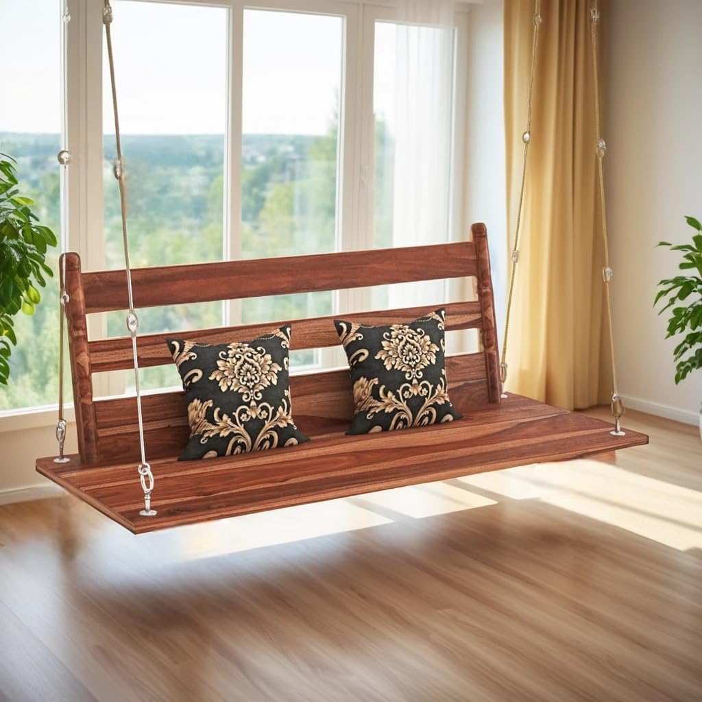 Sheesham Wood 2 Seater Swing Jhula for Living Room | Wooden Swing Sofa Patio Jhula for Home Indoor, Garden Outdoor & Balcony | House Swings for Adults (Honey Finish)-image-4
