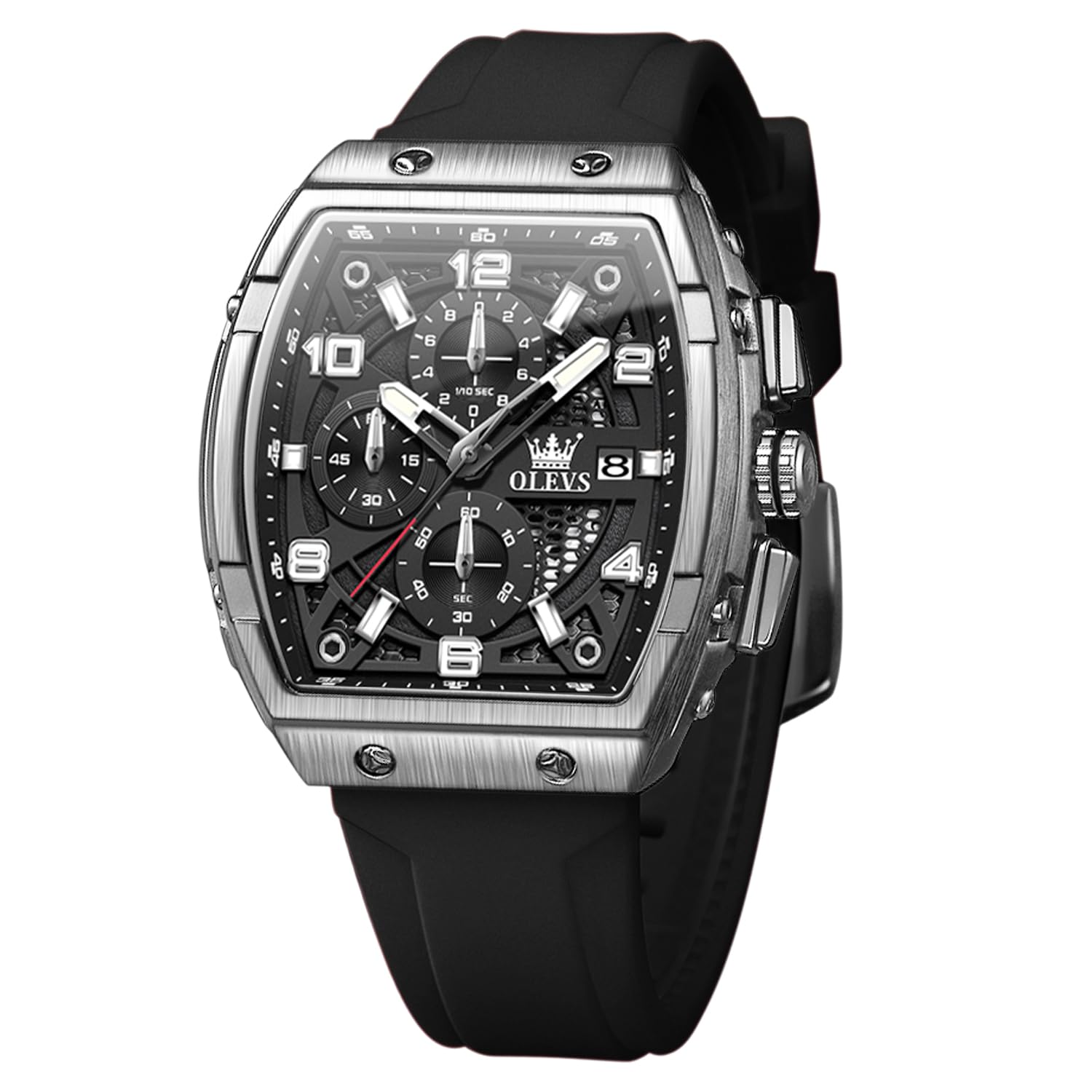 OLEVS Watch Men Chronograph Square Watches for Men Big Face Luxury Original Dress Waterproof Casual Nice Wrist Male Watch for Man Analog Classic Business Silicon Strap Mens Watches Relojes Para Hombre