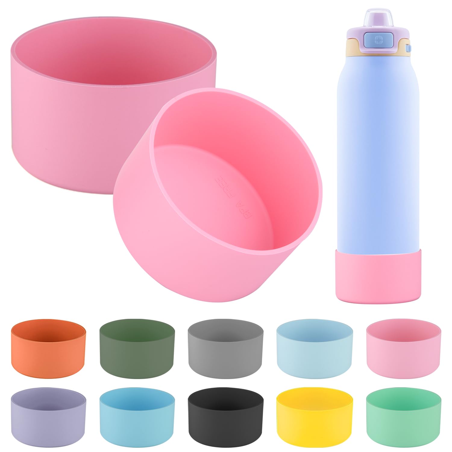 2 PCS Ello Pop Water Bottle Boot - Silicone Bottom for 22 OZ Stainless Steel Bottle, Accessories to Avoid Scratches and Noise (Rose Red)