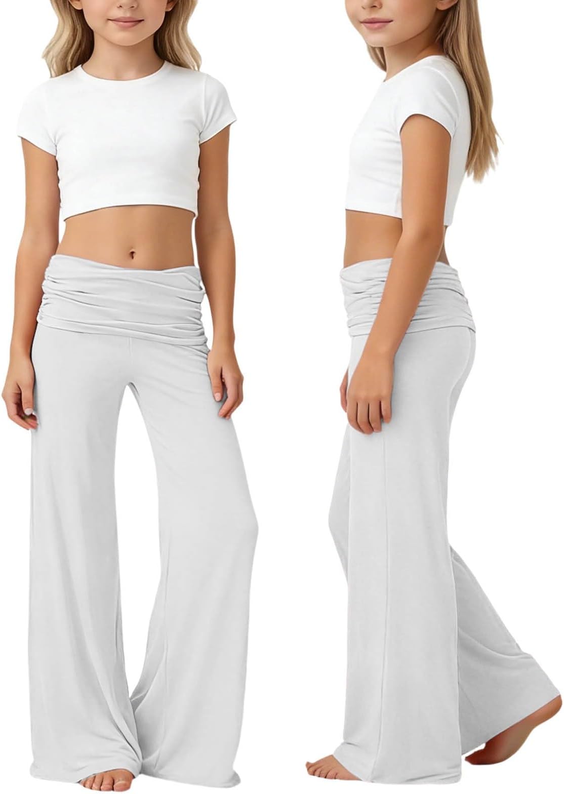 Girls Coral Foldover Yoga Pants 2026 Wide Leg Coral Fold-Over-Yogahose Lounge Pant High Waist Foldover Yoga Pant Girls