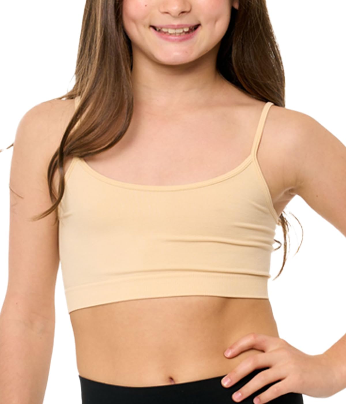 Malibu Sugar Girl Bra Camisole Crop Cami Training Bras for Girls - Spaghetti Strap Seamless Comfort One Size Fits Girls 10-14 - Image 3