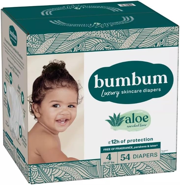 Bum~Bum Diapers Size 4, Fragrance-Free, 54 Count