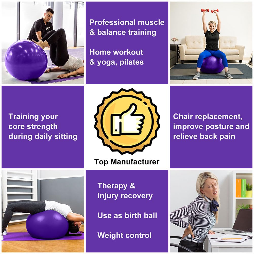 Palla Fitness Anti-Scoppio 55/65cm - Con Pompa Per Yoga, Pilates E Allenamento