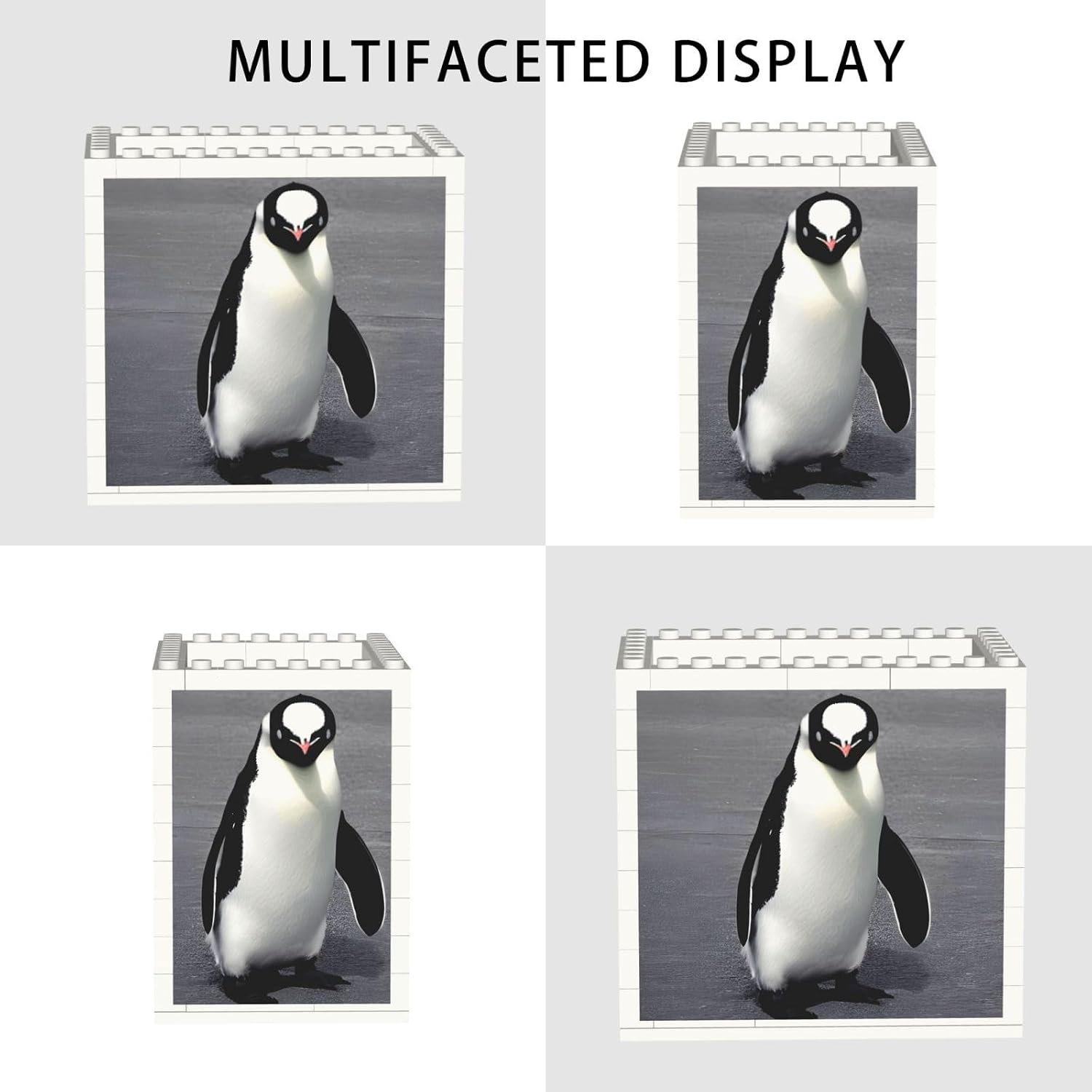 Cute Penguin Print Uv Print Block Pencil Cup, Detachable Creative Block Desk Organizer Office Abs Pen Holder image 2