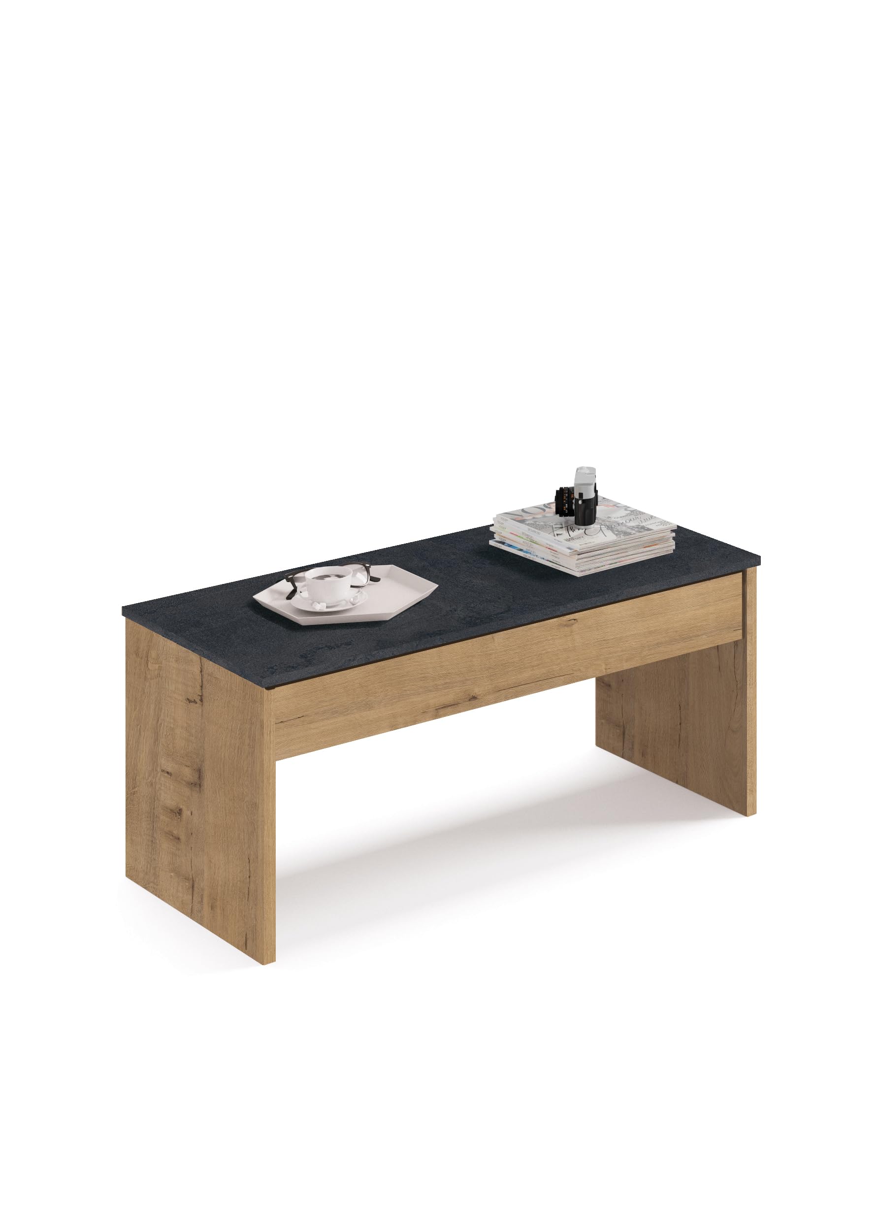 MUEBLES PITARCH | Mesa de Centro Elevable, Mesita Salón de Café, Mesa Auxiliar Comedor, Roble Gold, 47x100x50cm (Cerrada) 58x100x50 cm (Abierta), Mesita Baja para Sofá, Moderna, Modelo Oslo