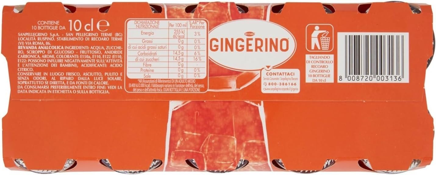 60er-Pack Testpaket San Bitter Rosso + Gingerino Recoaro Erfrischendes alkoholfreies Getränk,Italienischer Aperitif,Ginger 10cl Einweg-Glasflasche
