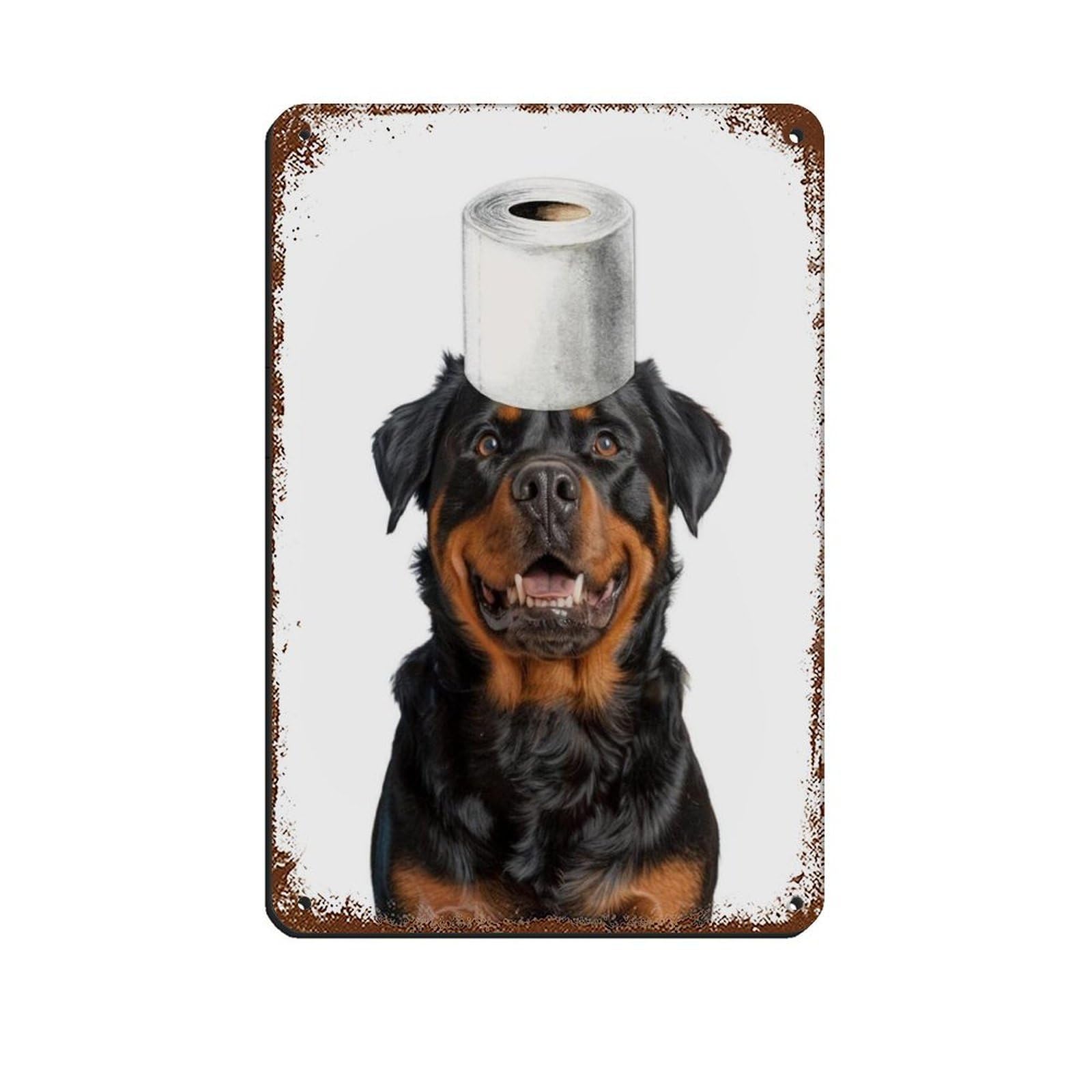 Bathroom Art, Rottweiler Dog, Toilet Paper Tin Sign Vintage Metal Pub Club Cafe Bar Home Wall Art Decoration Poster Retro 8x12inch(20x30cm)