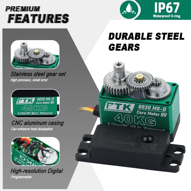 PTK 8830 MG-D 40kg Metal Digital Servo with High Torque and High Voltage (8.4V) for Model Aircraft, Car Models (4pcs)