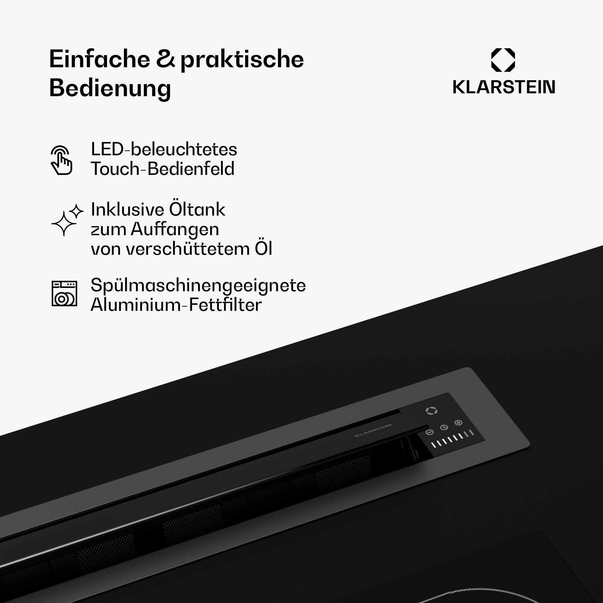 Klarstein Brisa Dunstabzugshaube 60 cm - A+ Energieeffizienz, 710 M³/H Luftstrom, Leise 42-66 dB, Touch-Steuerung, Flip-Open Technik, Led-Beleuchtung, Edelstahl, Umluftbetrieb Möglich