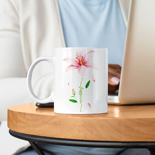 Miniatura 3 de CUBICER Tazas de café personalizadas flores de lirio nombre personalizado tazas de cerámica blanca taza de viaje grande de onzas vasos de beber