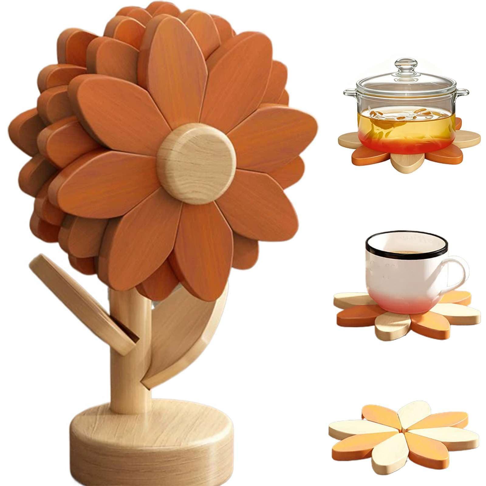 Salvamanteles de Madera con diseño de Girasol para Platos Calientes (#C)