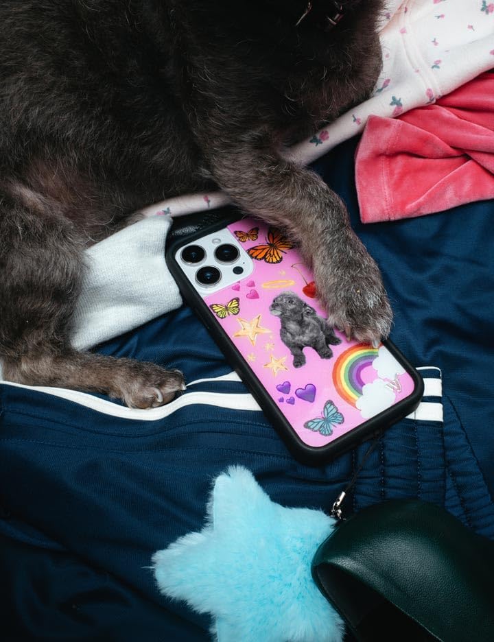 Wildflower Custodie - Compatibile con iPhone 17 Air | Paraurti protettivo nero, certificato Test di caduta di 2 m, di proprietà delle donne piccole imprese | Cuori rosa stelle cane farfalla trendy